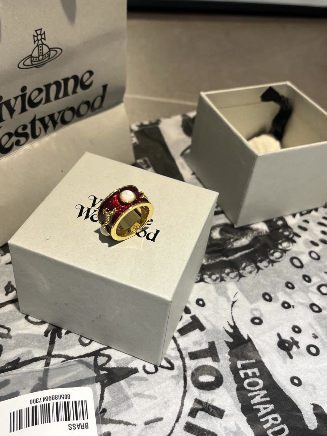 Vivienne Westwood Red Enamel Ring with Pearl